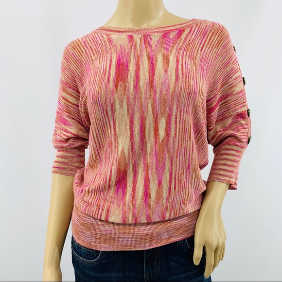 Fashion Avenue Sweaters - Fashion Avenue Pink Orange Gold Striped Sweater